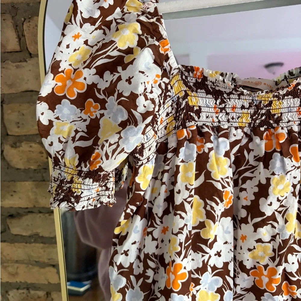 Tory Burch Floral Smocked Puff Sleeve Babydoll Dress